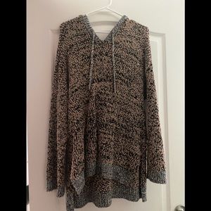 Brown and Black Hooded Popcorn Sweater